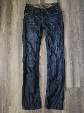 Stitch's Black Label Denim Dark Wash Bootcut Jeans Flap Pocket Low Rise Sz 26